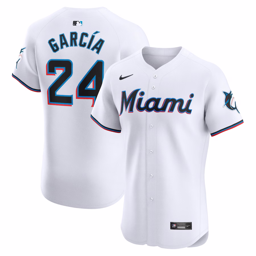 Men's Miami Marlins Avisail Garcia Nike White Home Elite Player Jersey - Puhuasuan
