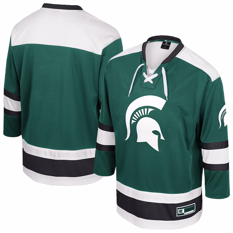Men's Colosseum  Green Michigan State Spartans Athletic Machine Fashion Hockey Jersey - Puhuasuan
