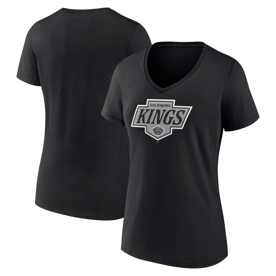 Women's Los Angeles Kings Fanatics Black New Primary Logo V-Neck T-Shirt - Puhuasuan