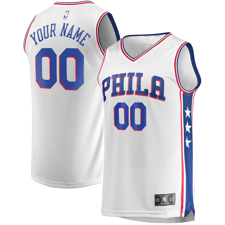 Men's Philadelphia 76ers Fanatics White Fast Break Custom Replica Jersey - Association Edition - Puhuasuan