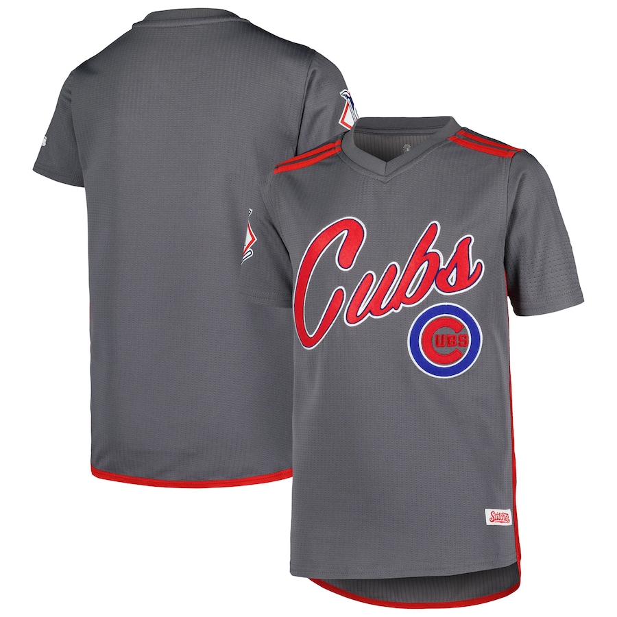 Youth Chicago Cubs Stitches Charcoal Team V-Neck Jersey - Puhuasuan