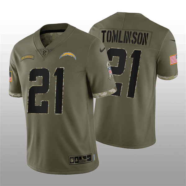 Men's Los Angeles Chargers #21 LaDainian Tomlinson 2022 Olive Salute To Service Limited Stitched Jersey - Puhuasuan