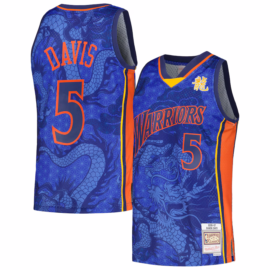 Men's Golden State Warriors Baron Davis Mitchell & Ness Royal 2006/07 Hardwood Classics Asian Heritage 6.0 Swingman Throwback Player Jersey - Puhuasuan