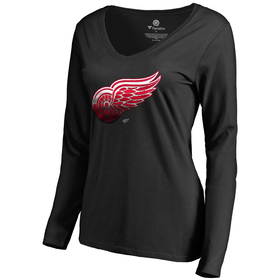 Women's Detroit Red Wings Black Midnight Mascot Long Sleeve V-Neck T-Shirt - Puhuasuan