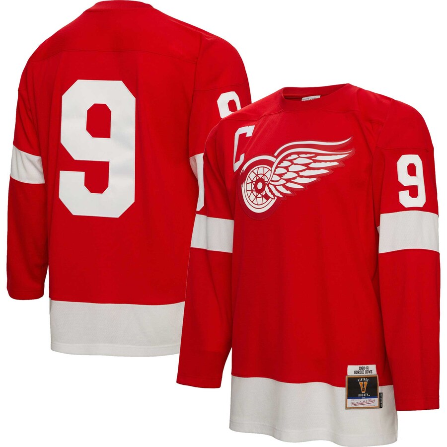 Men's Detroit Red Wings Gordie Howe Mitchell & Ness Red Big & Tall 1960 Captain Patch Blue Line Player Jersey - Puhuasuan