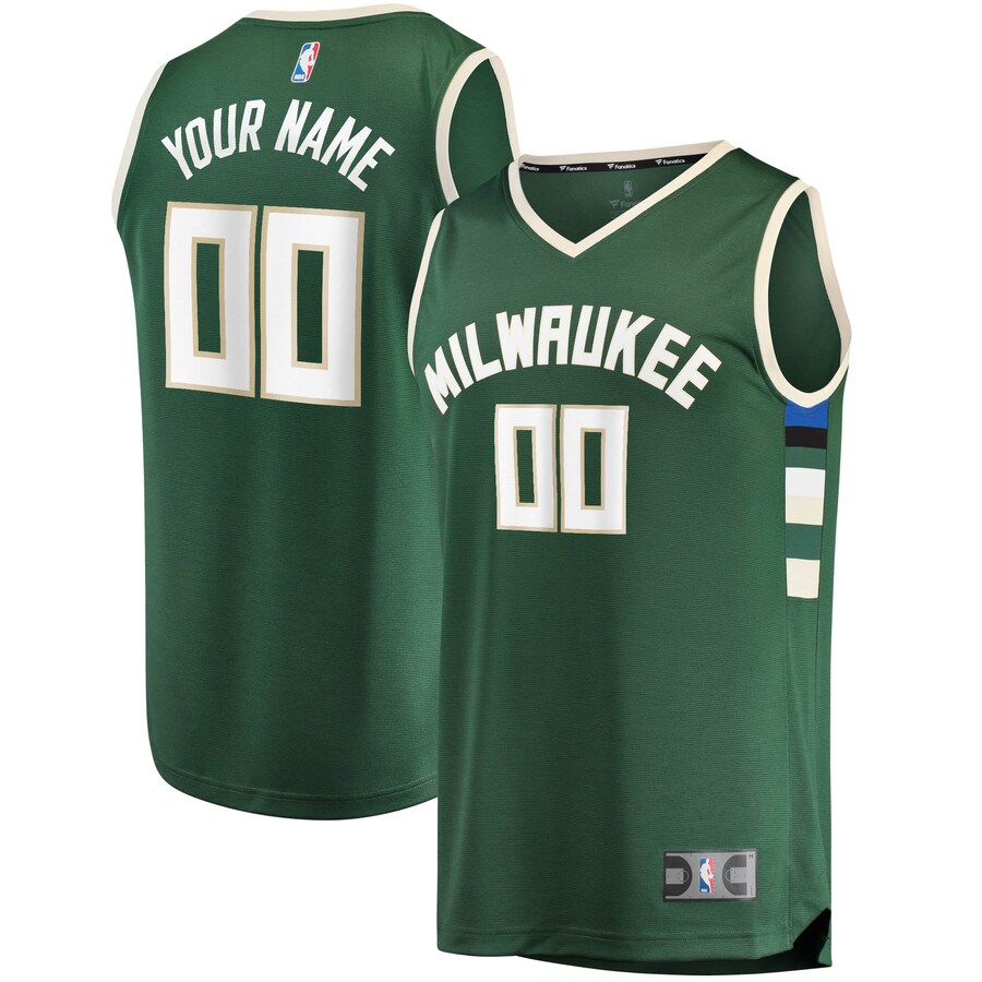 Men's Milwaukee Bucks Fanatics Hunter Green Fast Break Custom Replica Jersey - Icon Edition - Puhuasuan