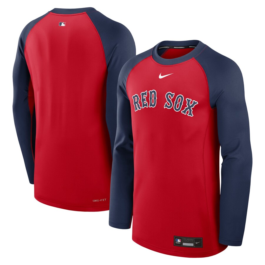 Men's Boston Red Sox Nike Red/Navy Authentic Collection Game Time Raglan Performance Long Sleeve T-Shirt - Puhuasuan