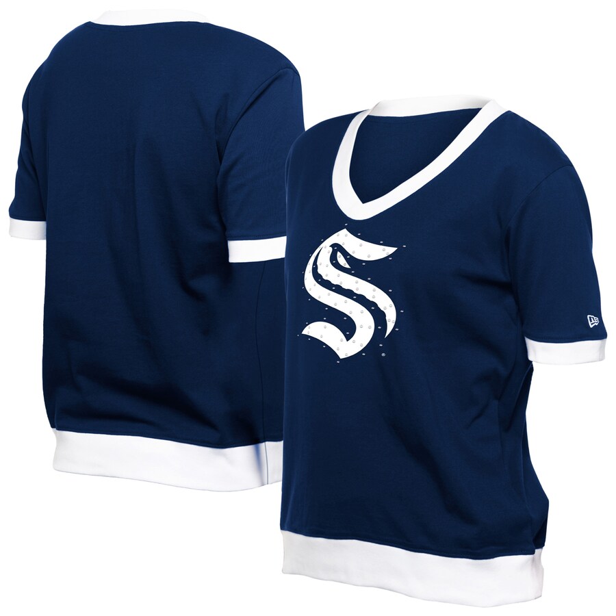 Women's Seattle Kraken New Era Deep Sea Blue Game Day Rhinestuds T-Shirt - Puhuasuan