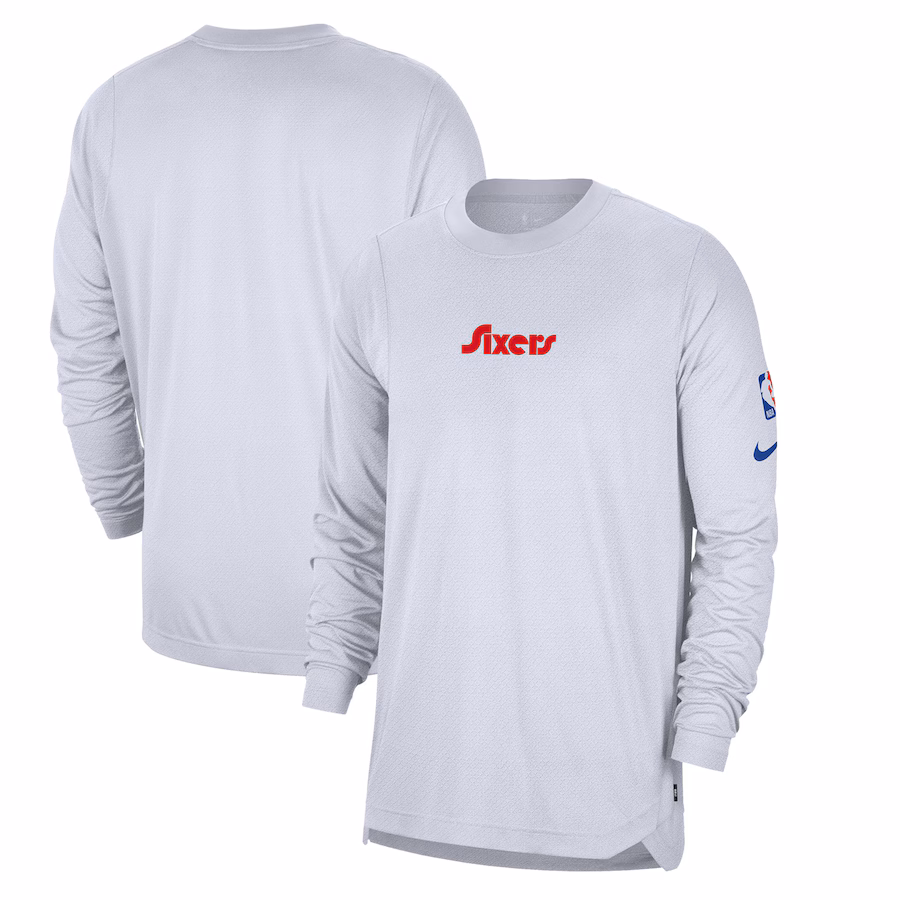 Men's Philadelphia 76ers Nike White 2024/25 City Edition Authentic Pregame Performance Long Sleeve Shooting T-Shirt - Puhuasuan