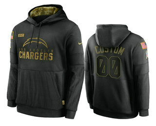 Men's Los Angeles Chargers Custom Black 2020 Salute To Service Sideline Performance Pullover Hoodie - Puhuasuan