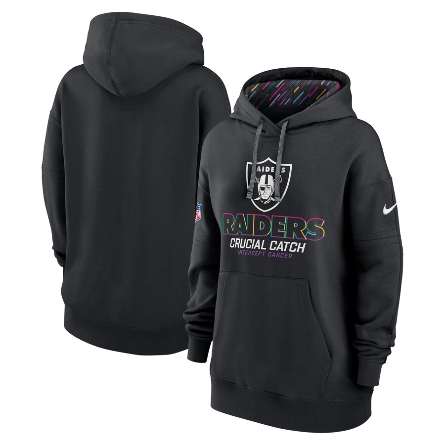 Women's Las Vegas Raiders  Nike Black 2024 NFL Crucial Catch Club Pullover Hoodie - Puhuasuan
