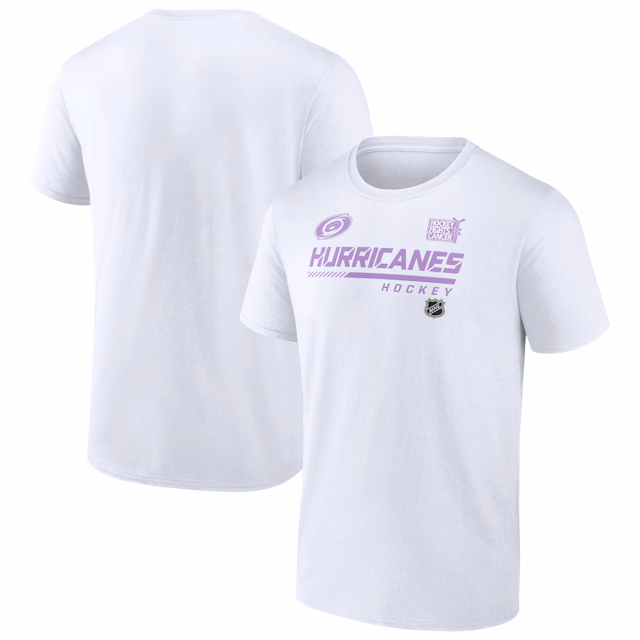 Men's Carolina Hurricanes White NHL Hockey Fights Cancer T-Shirt - Puhuasuan
