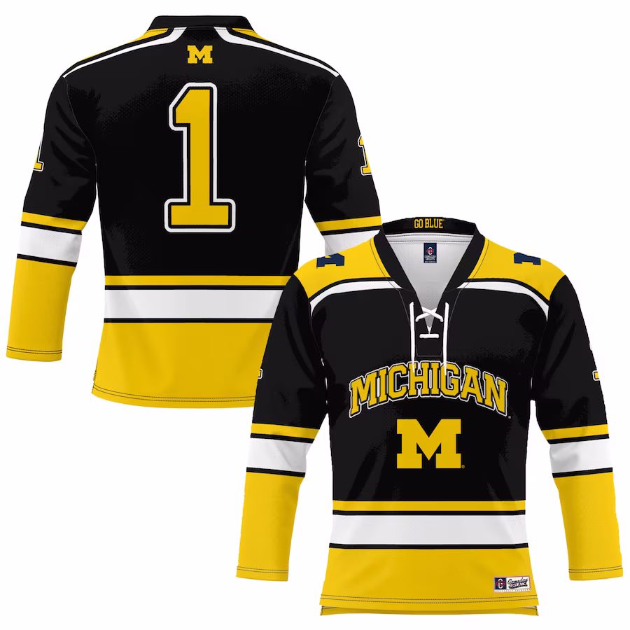 #1 Michigan Wolverines GameDay Greats Youth Hockey Jersey - Black - Puhuasuan