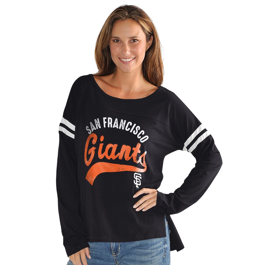 Women's San Francisco Giants G-III 4Her by Carl Banks Black Free Agent Distressed Long Sleeve Scoop Neck T-Shirt - Puhuasuan
