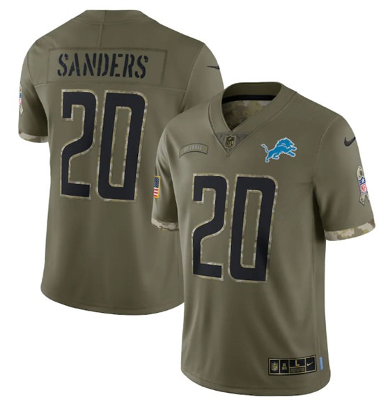 Men's Detroit Lions #20 Barry Sanders 2022 Olive Salute To Service Limited Stitched Jersey - Puhuasuan