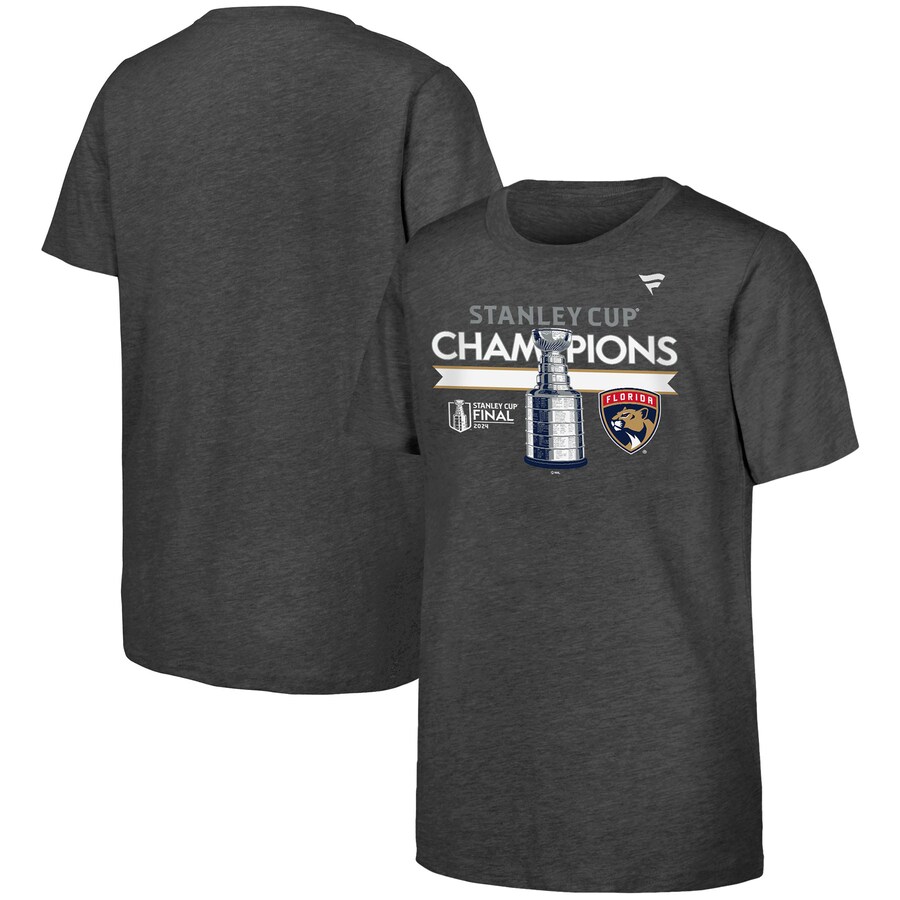 Youth Florida Panthers Fanatics Heather Charcoal 2024 Stanley Cup Champions Locker Room T-Shirt - Puhuasuan