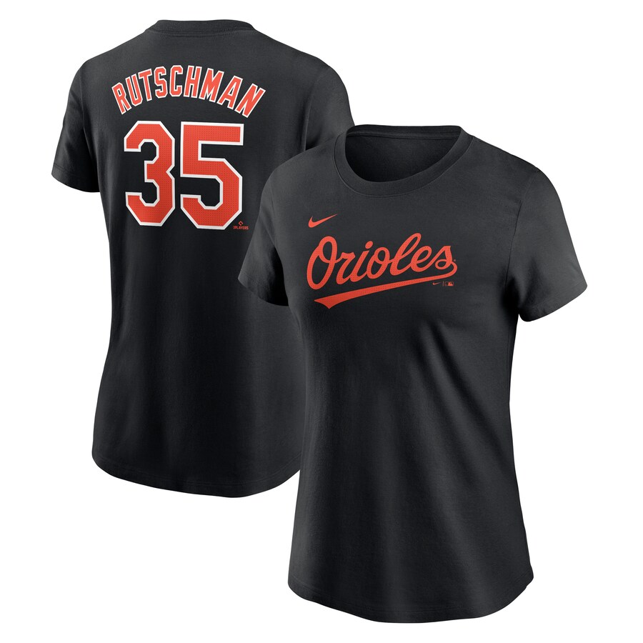 Women's Baltimore Orioles Adley Rutschman Nike Black Fuse Name & Number T-Shirt - Puhuasuan