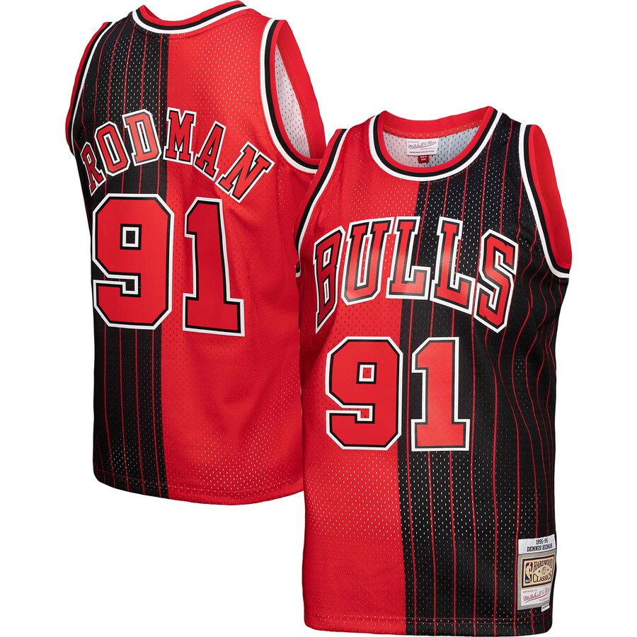 Men's Chicago Bulls Mitchell & Ness Red/Black Big & Tall Hardwood Classics 1995/96 Split Swingman Jersey - Puhuasuan