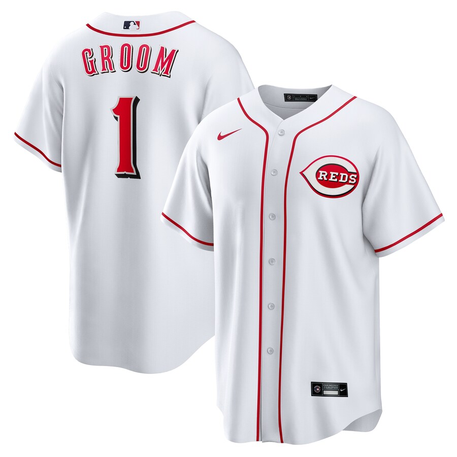 Men's Cincinnati Reds Nike White #1 Groom Home Replica Jersey - Puhuasuan