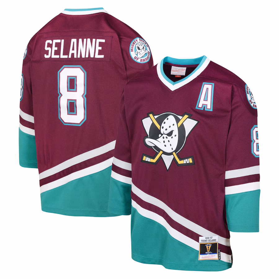 Youth Anaheim Ducks Teemu Selanne Mitchell & Ness Maroon 1996 Blue Line Player Jersey - Puhuasuan
