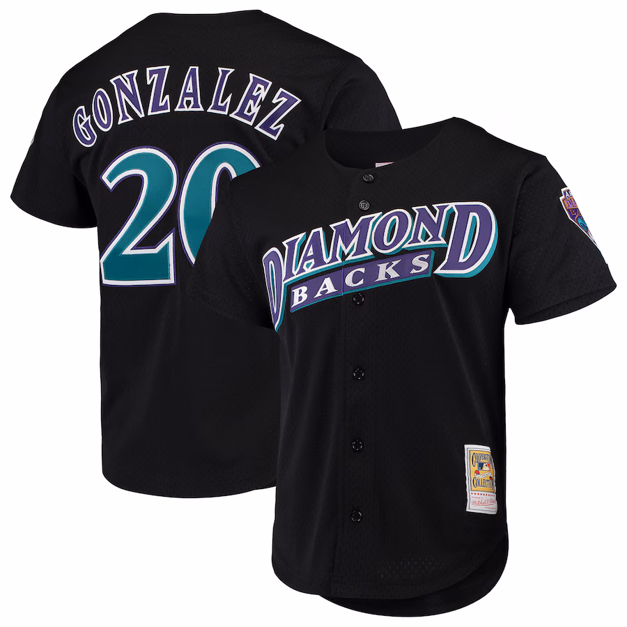 Men's Arizona Diamondbacks Luis Gonzalez Mitchell & Ness Black Cooperstown Collection Mesh Batting Practice Button-Up Jersey - Puhuasuan