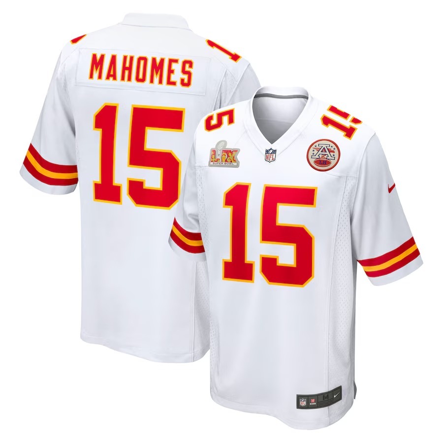 Men's Kansas City Chiefs Patrick Mahomes Nike White Super Bowl LIX Game Jersey - Puhuasuan