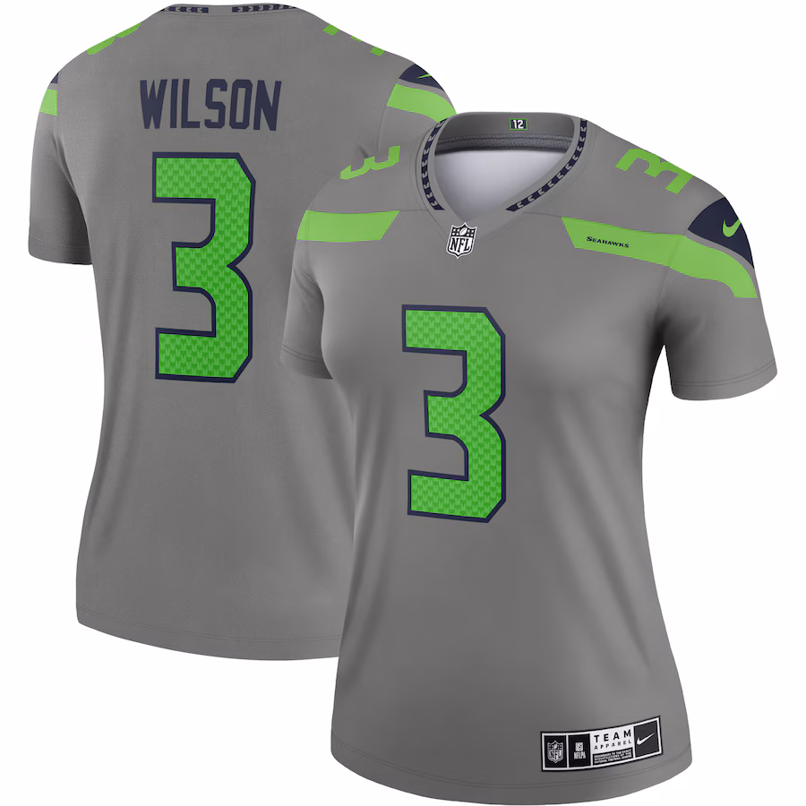 Women's Seattle Seahawks Russell Wilson Nike Gray Inverted Legend Player Performance Top - Puhuasuan