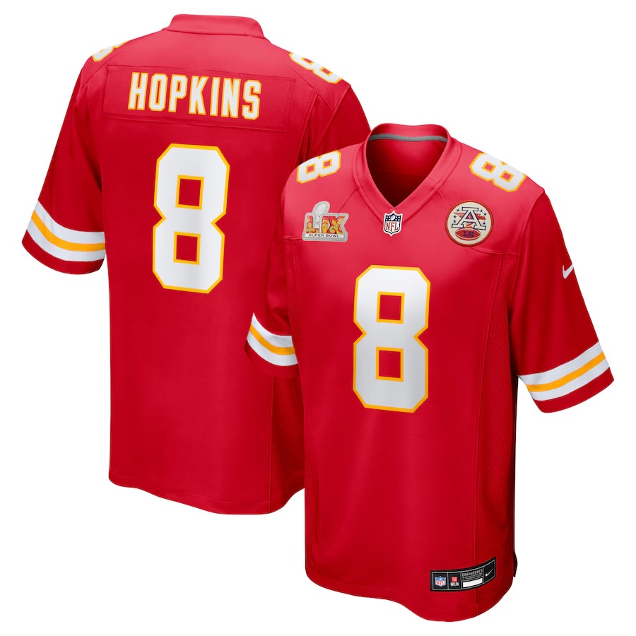 Men's Kansas City Chiefs DeAndre Hopkins Nike Red Super Bowl LIX Game Player Jersey - Puhuasuan
