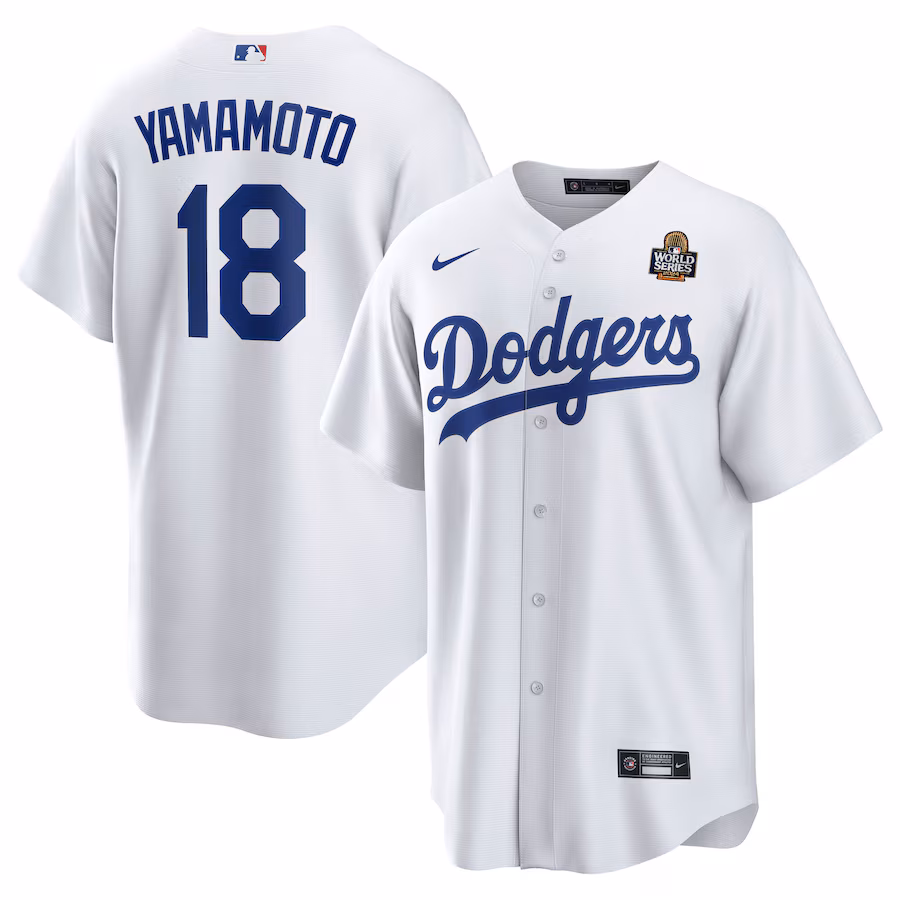 Men's Los Angeles Dodgers Yoshinobu Yamamoto Nike White 2024 World Series Home Replica Player Jersey - Puhuasuan