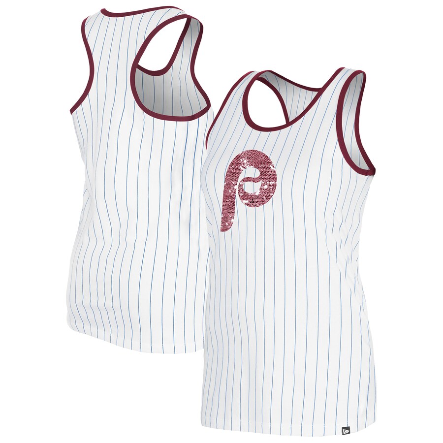 Women's Philadelphia Phillies New Era White Gameday Pinstripe Tank Top - Puhuasuan