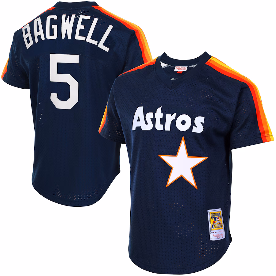 Men's Houston Astros Jeff Bagwell Mitchell & Ness Navy Cooperstown Mesh Batting Practice Jersey - Puhuasuan