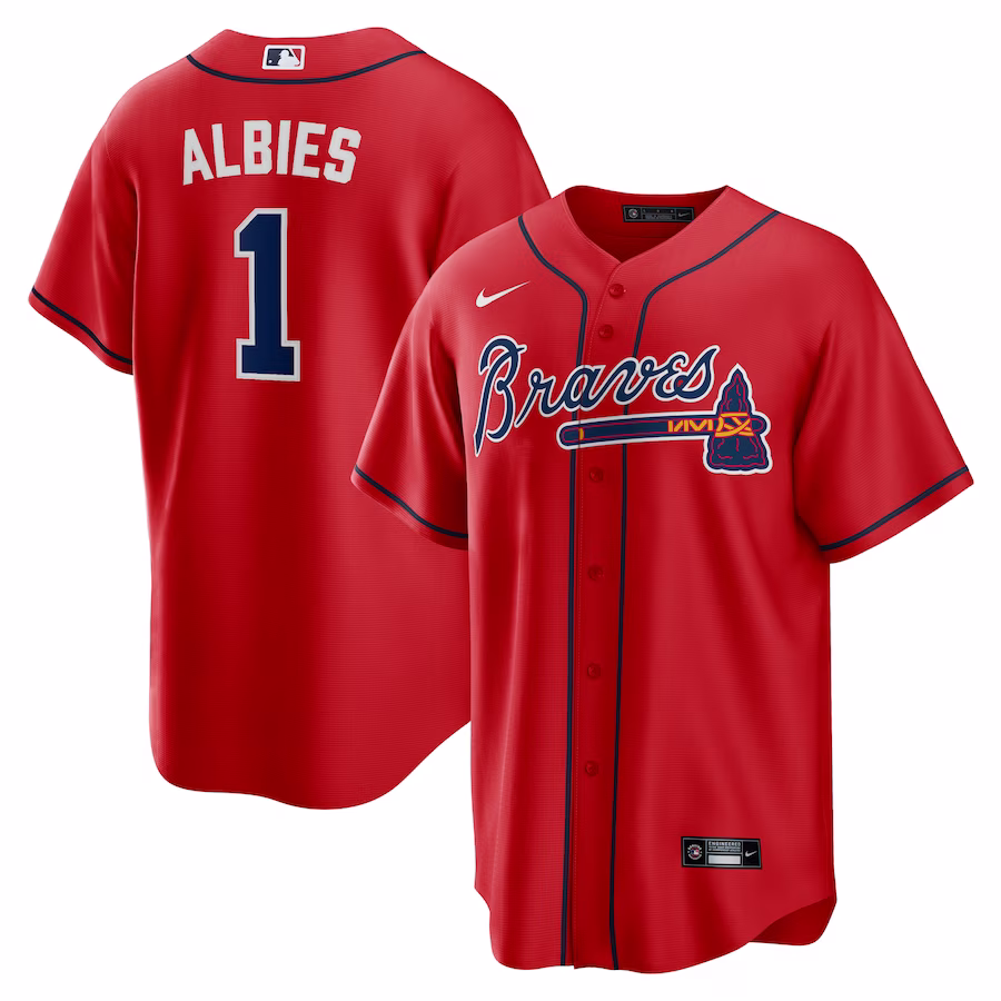 Men's Atlanta Braves Ozzie Albies Nike Red Alternate Replica Player Name Jersey - Puhuasuan