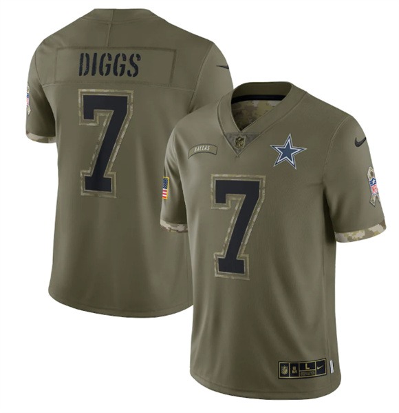 Men's Dallas Cowboys #7 Trevon Diggs 2022 Olive Salute To Service Limited Stitched Jersey - Puhuasuan