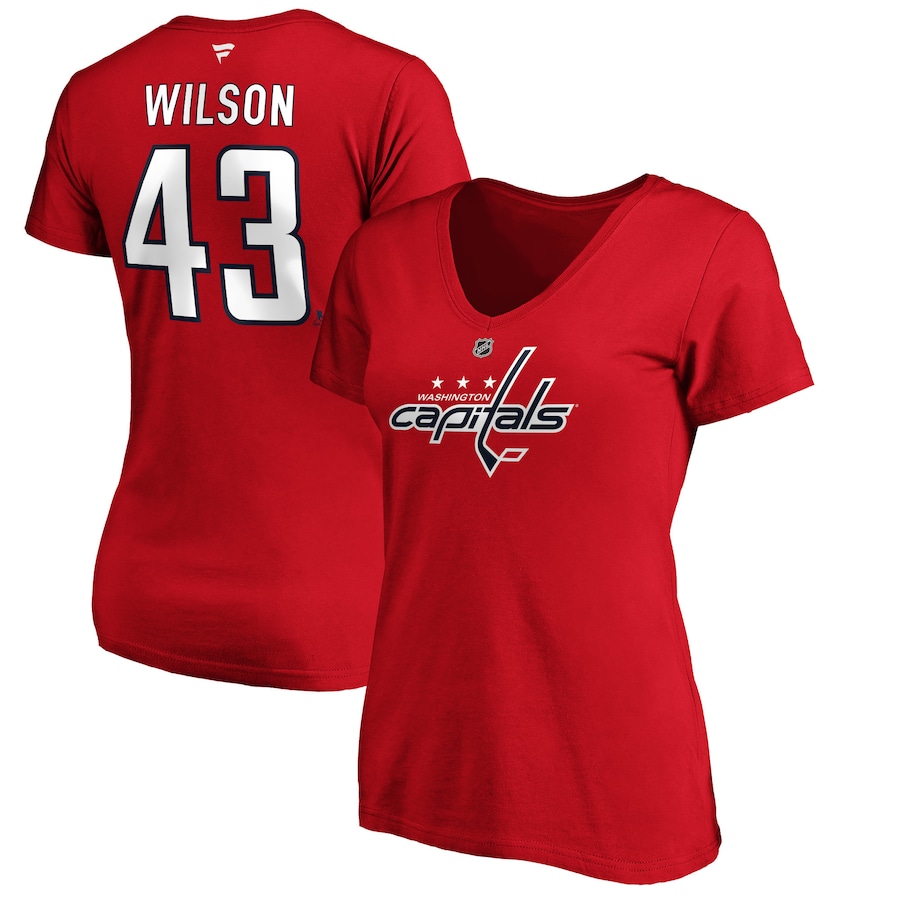 Women's Washington Capitals Tom Wilson Fanatics Red Authentic Stack Name and Number V-Neck T-Shirt - Puhuasuan
