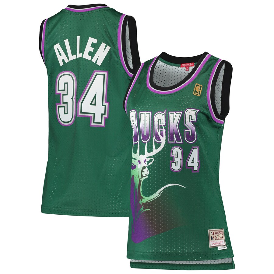 Women's Milwaukee Bucks Ray Allen Mitchell & Ness Green 1996/97 Hardwood Classics Swingman Jersey - Puhuasuan