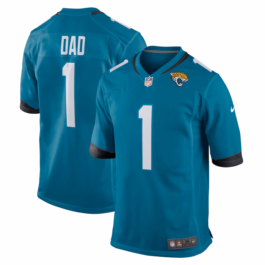 Men's Jacksonville Jaguars Number 1 Dad Nike Teal Game Jersey - Puhuasuan