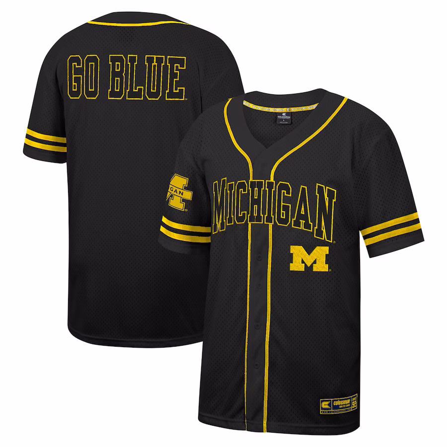 Michigan Wolverines Colosseum Free Spirited Mesh Button-Up Baseball Jersey - Black - Puhuasuan