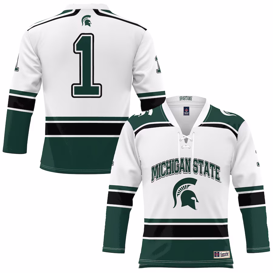 #1 Michigan State Spartans GameDay Greats Hockey Jersey - White - Puhuasuan