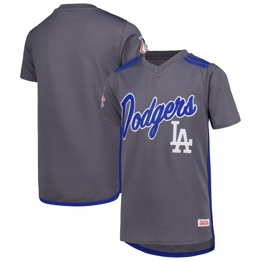 Youth Los Angeles Dodgers Stitches Charcoal Team V-Neck Jersey - Puhuasuan