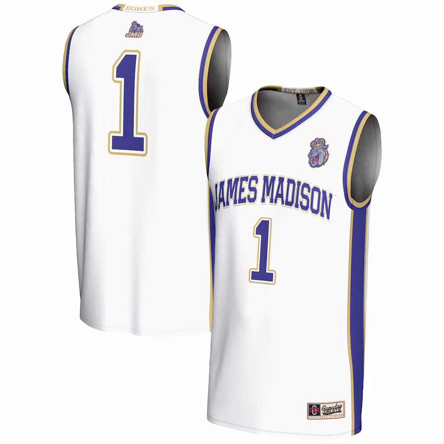 Male GameDay Greats #1  White James Madison Dukes  Lightweight Basketball Jersey - Puhuasuan