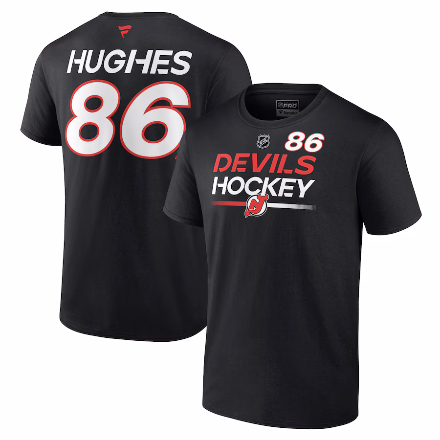 Men's New Jersey Devils Jack Hughes Fanatics Black Authentic Pro Prime Name & Number T-Shirt - Puhuasuan