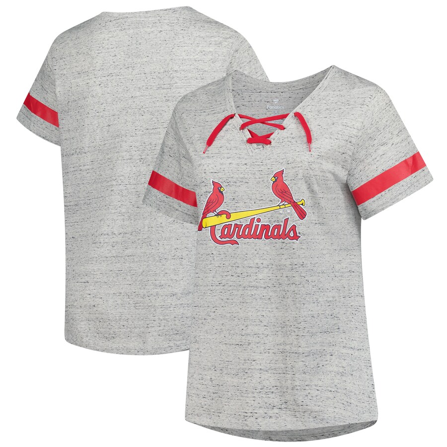 Women's St. Louis Cardinals Profile Heather Gray Raglan Lace-Up Fleck T-Shirt - Puhuasuan