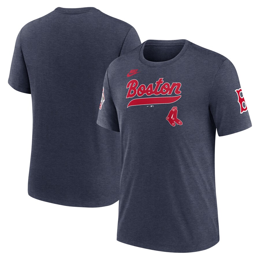 Men's Boston Red Sox Nike Heather Navy Cooperstown Collection Eras Tri-Blend T-Shirt - Puhuasuan