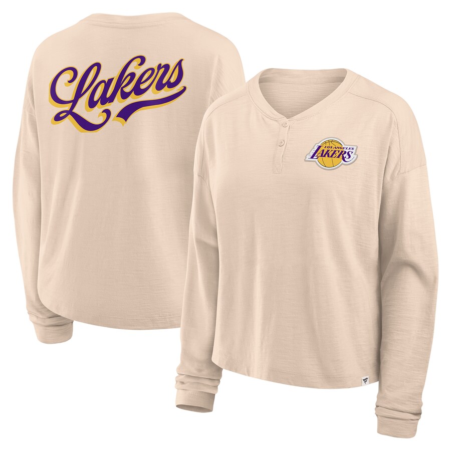 Women's Los Angeles Lakers Fanatics Natural Boxed Out Drop Fashion Long Sleeve T-Shirt - Puhuasuan