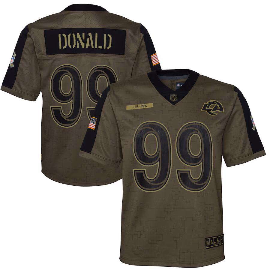 Youth Los Angeles Rams Aaron Donald Nike Olive 2021 Salute To Service Game Jersey - Puhuasuan