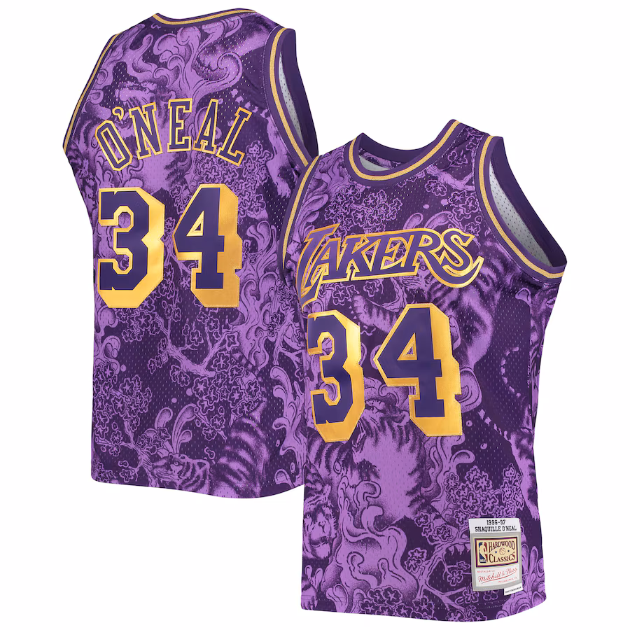 Men's Los Angeles Lakers Shaquille O'Neal Mitchell & Ness Purple Hardwood Classics 1996/97 Lunar New Year Swingman Jersey - Puhuasuan