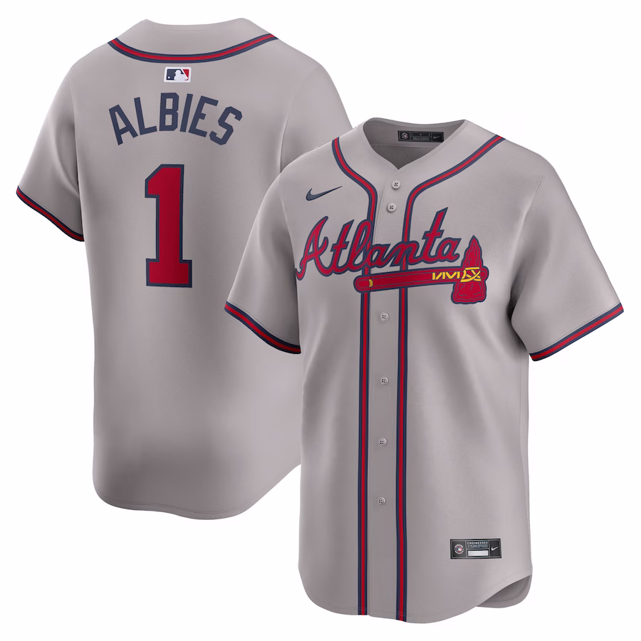 Men's Atlanta Braves Ozzie Albies Nike Gray Away Limited Player Jersey - Puhuasuan