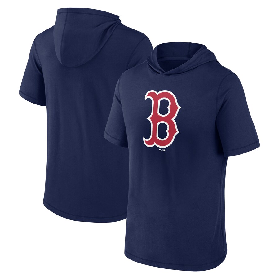 Men's Boston Red Sox Fanatics Navy Short Sleeve Hoodie T-Shirt - Puhuasuan