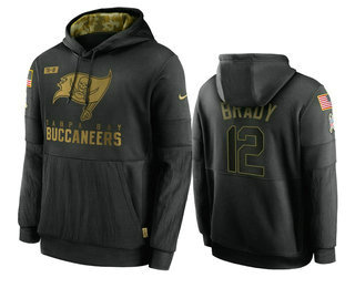 Men's Tampa Bay Buccaneers #12 Tom Brady Black 2020 Salute To Service Sideline Performance Pullover Hoodie - Puhuasuan