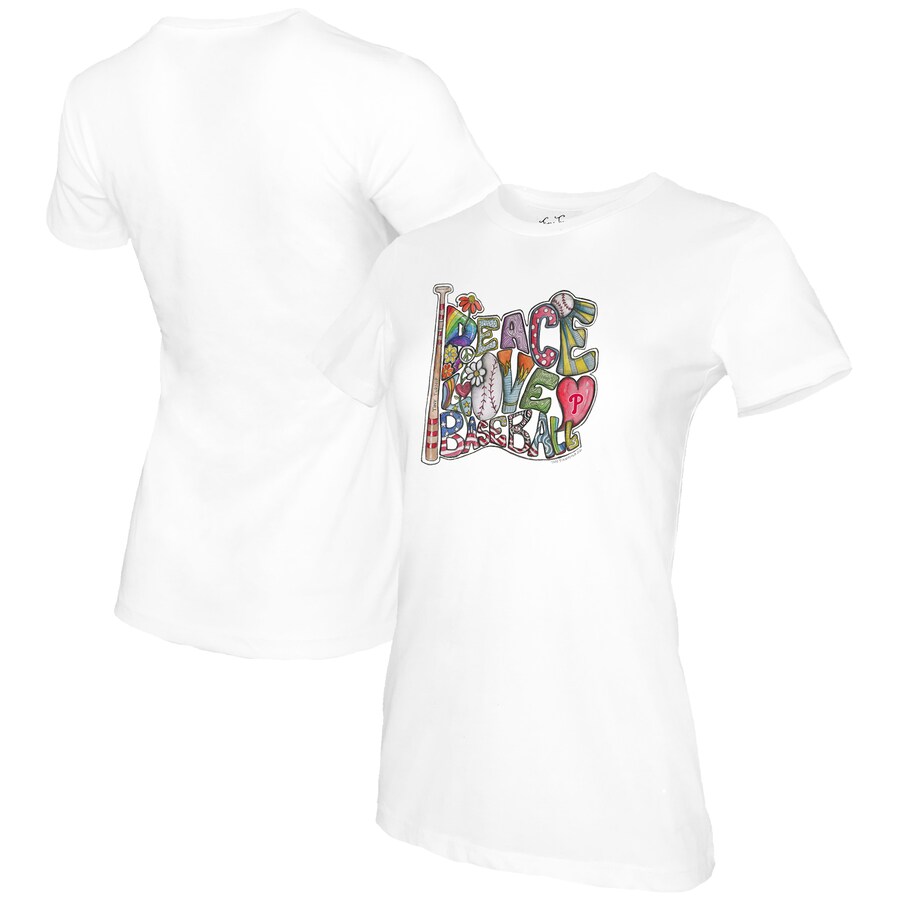 Women's Philadelphia Phillies Tiny Turnip White Peace Love Baseball T-Shirt - Puhuasuan